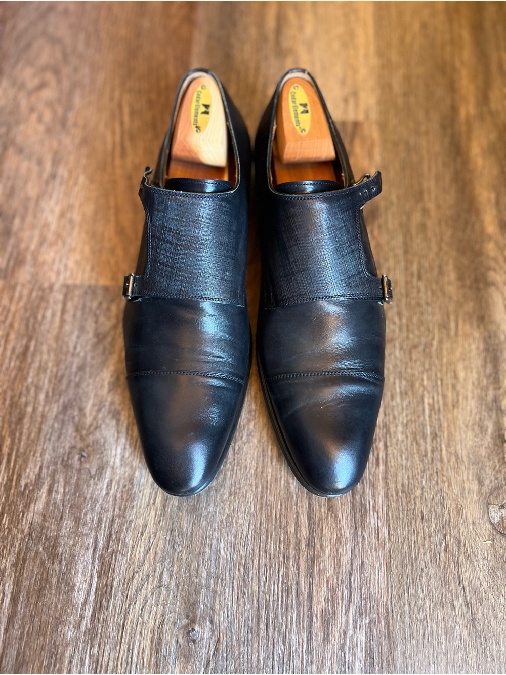 Magnanni Black Leather Single Monk Strap Oxfords